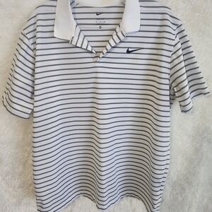 Nike Men's Dri-Fit White Black Gray Striped Polo Shirt